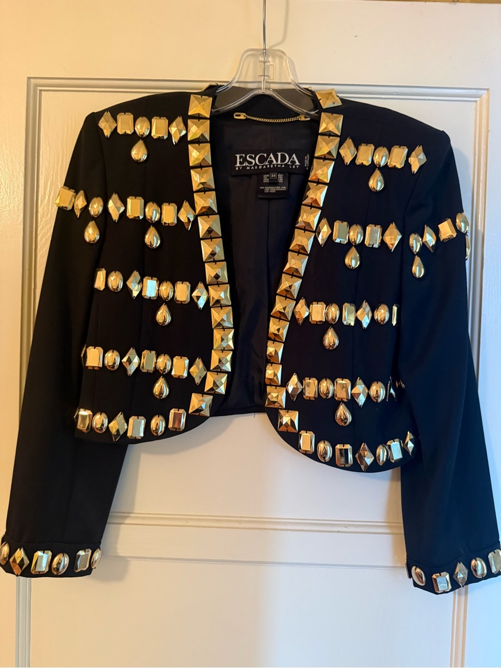 Escada Black Cropped Jacket with Gold Gem Embellishments